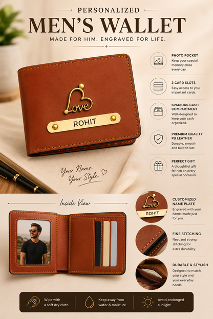 Men’s Wallet with Custom Name & Charm