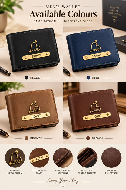 Men’s Wallet with Custom Name & Charm