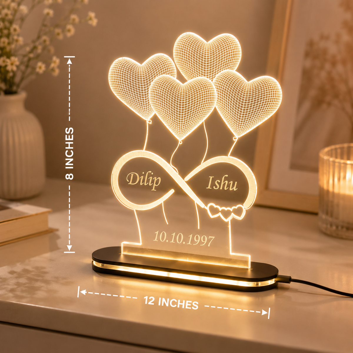 Infinity Heart Night Lamp With Name