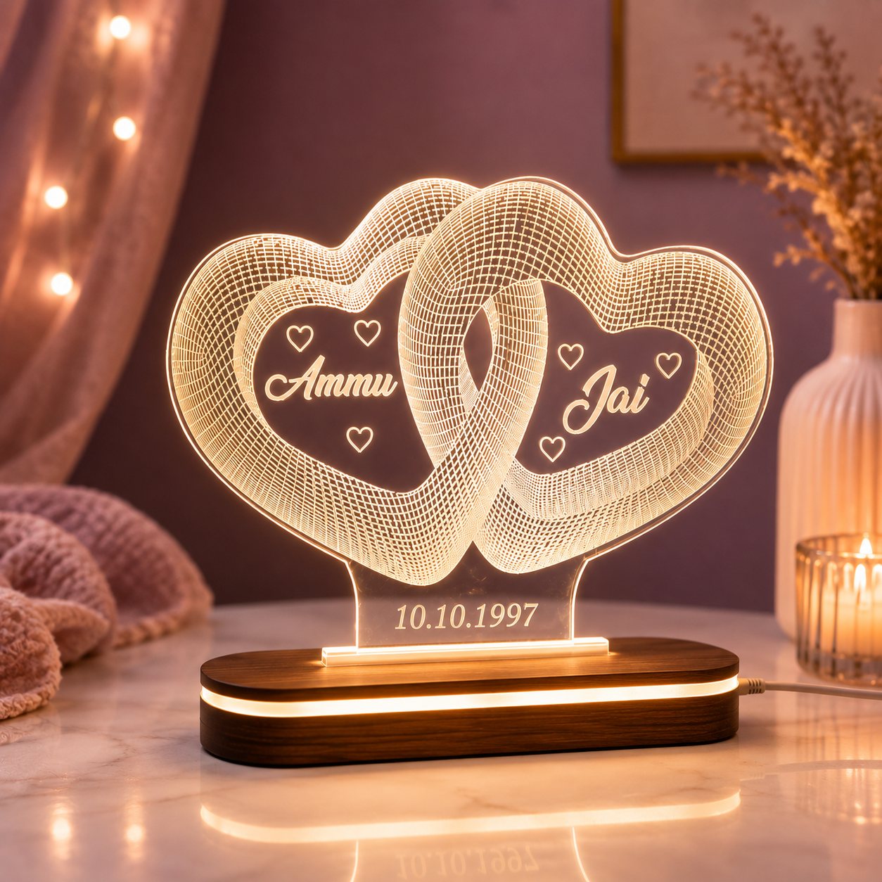 Personalized 3D Heart Illusion LED Lamp