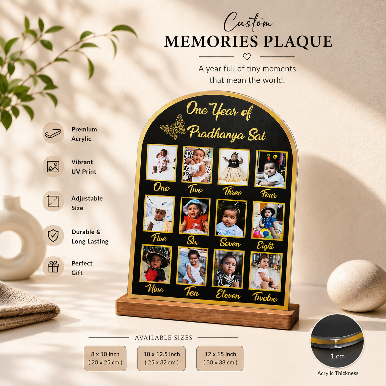 One Year Baby Photo Frame – Monthly Milestone Memories