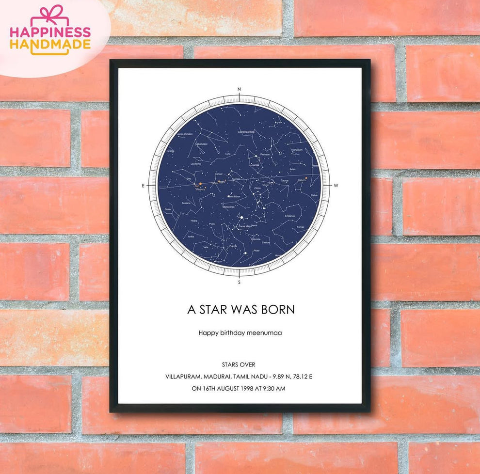 Star Map Frame – The Night Sky You Were Born Under | Custom Celestial ...