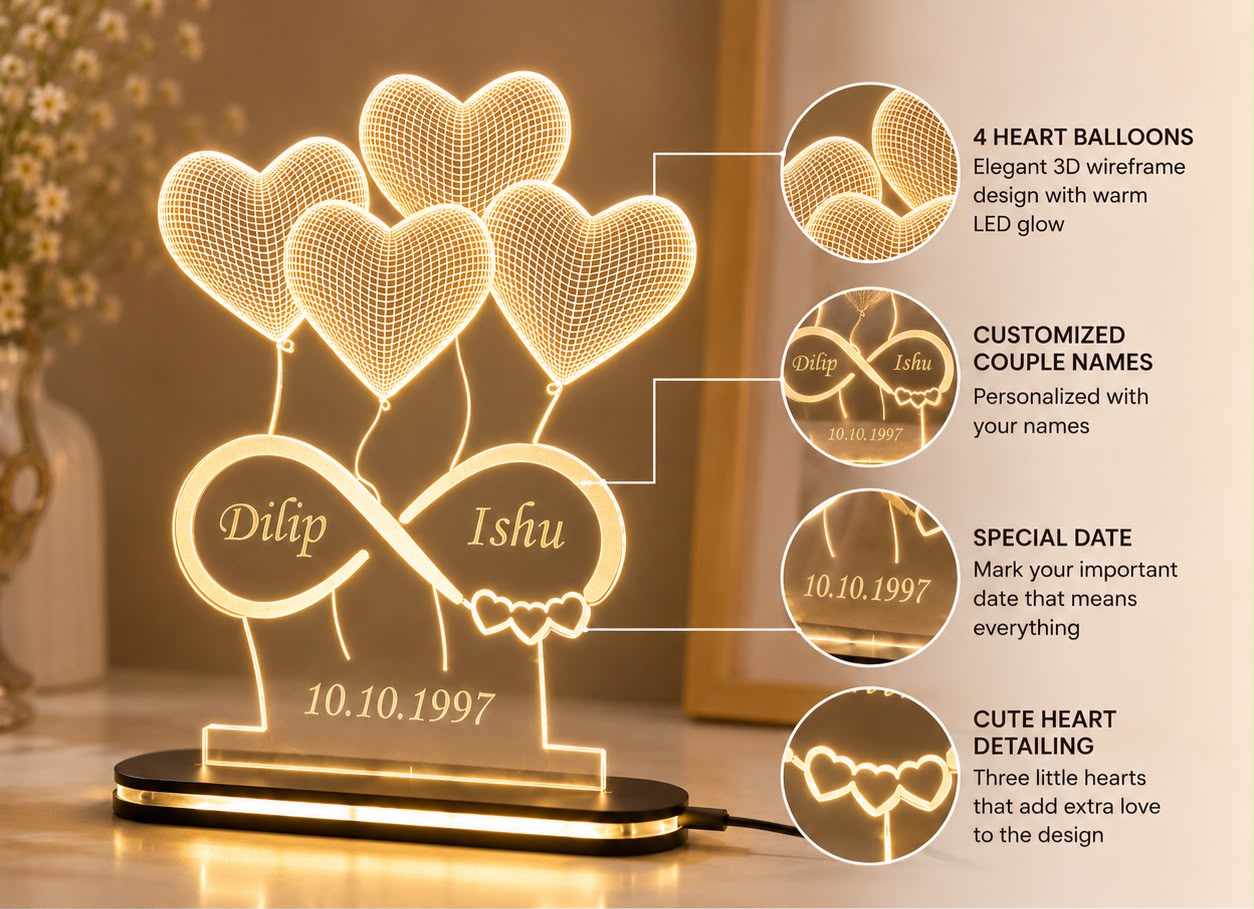 Infinity Heart Night Lamp With Name