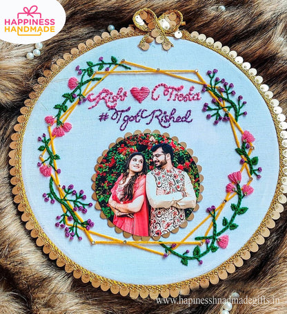 Handmade Embroidered Save the Date Hoop – Timeless Elegance