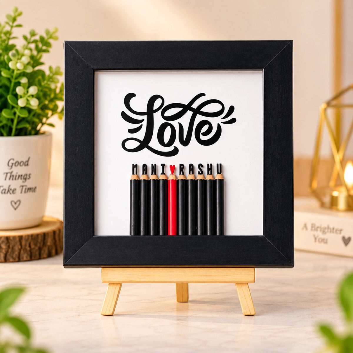 Custom Couple Name Pencil Carving Frame - Handmade