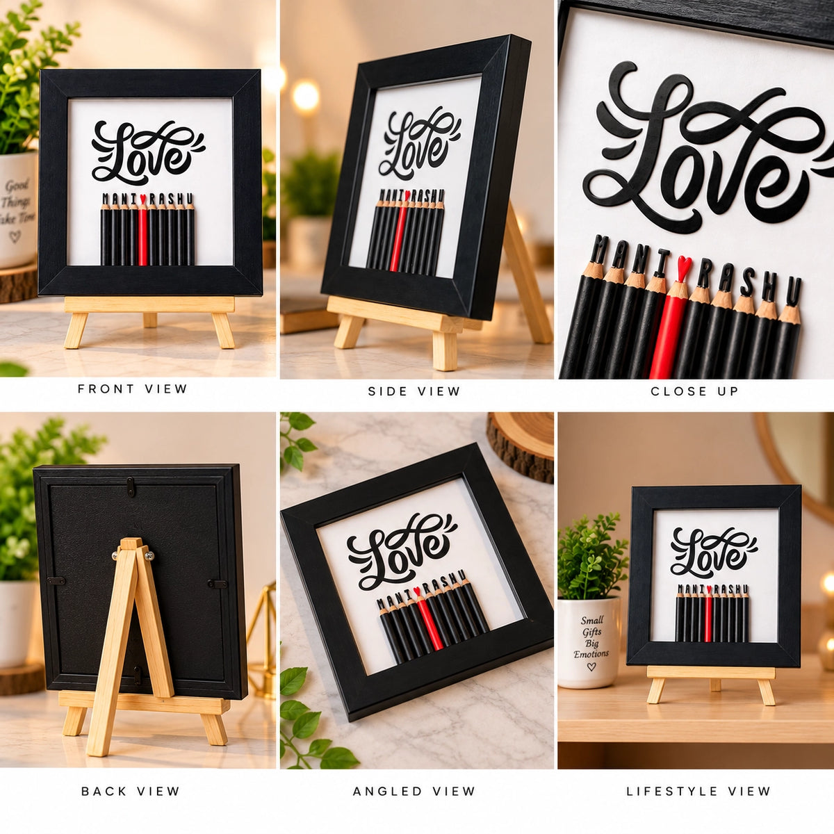 Custom Couple Name Pencil Carving Frame - Handmade